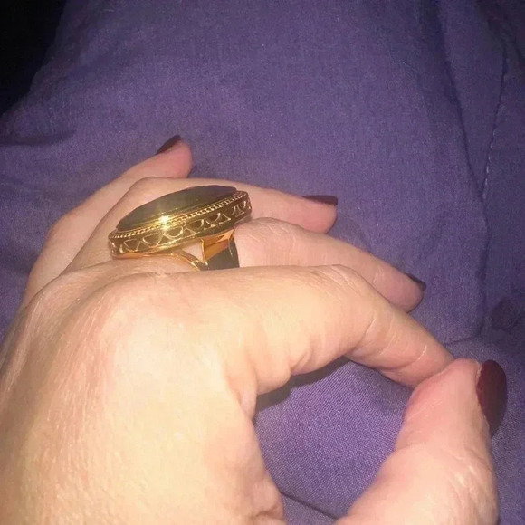 Gold plated Indian Labradorite, ring size 6 - Picture 5 of 8